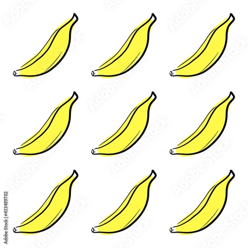 Bright fresh yellow bananas, one stroke seamless pattern style, simple vector illustration