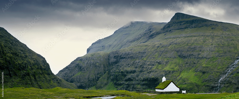 Old Famous Lutheran Church in Saksun village,  Faroe Islands, Denmark