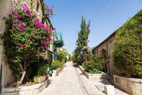 Street in the old district of the Mishkenot Shaananim, Jerusalem, Israel photo