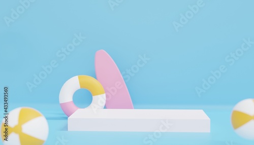 Summer concept with podium for a product ,Summer background 3d redering . © Nattapohn