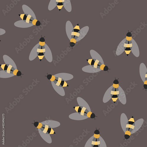 Pattern with bees on a gray-brown background