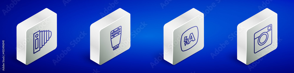 Set Isometric line Photo camera, flash, Auto and icon. Vector Set Isometric line Photo camera, flash, Auto and icon. Vector