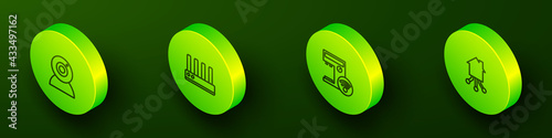 Set Isometric line Web camera, Router and wi-fi signal, Smart coffee machine and home icon. Vector