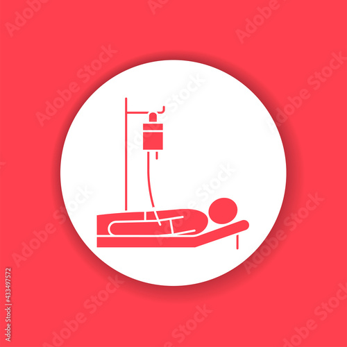 Man with a dropper glyph icon. Hospital ward, intensive therapy. Medical treatment. Sign for web page, mobile app, button