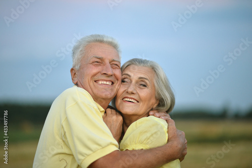 portrait of beautiful caucasian senior couple in the park