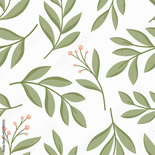 Vector hand drawn leaves seamless pattern. Abstract trendy floral background. Repeatable texture.
