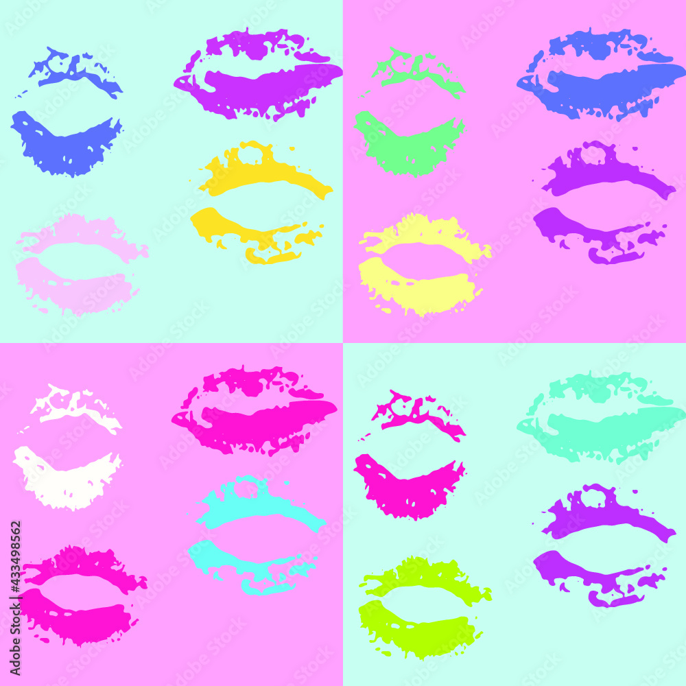 Minimal design art vector illustration. Kiss sexy lips. Modern colorful design. Vector gradient mouth. Kiss lipstick pink on color background. Sexy big lips. stock vector