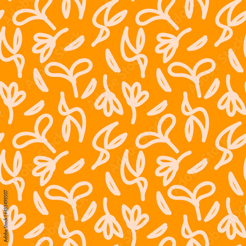 Vector Abstract seamless pattern with beige plants. Yellow background. Ideal for prints, greetings, textile, wrapping paper, cover design.
