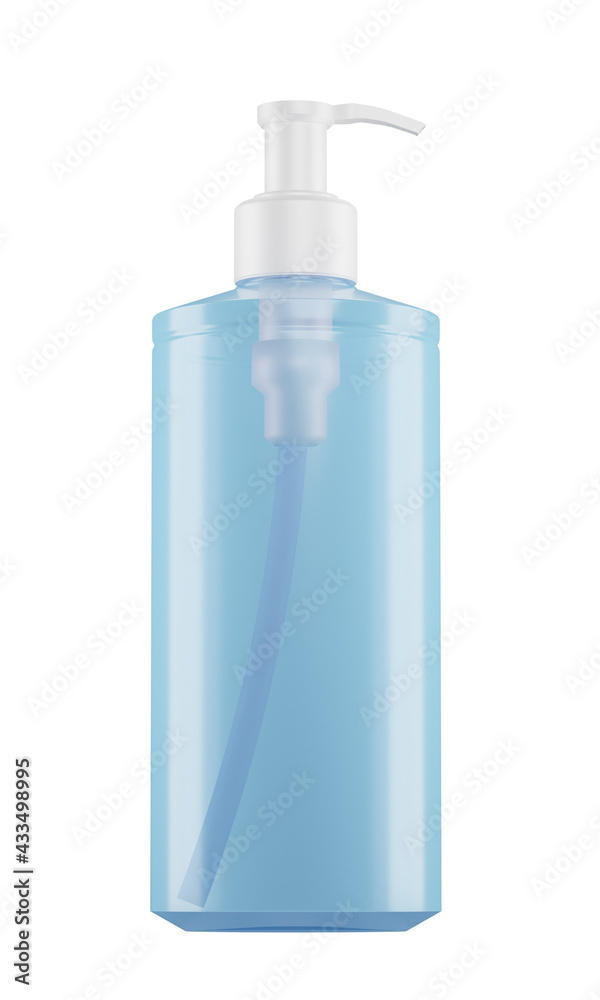 3d illustration blue plastic bottle with dispenser for hydroalcohol 3d illustration blue plastic bottle with dispenser for hydroalcohol
