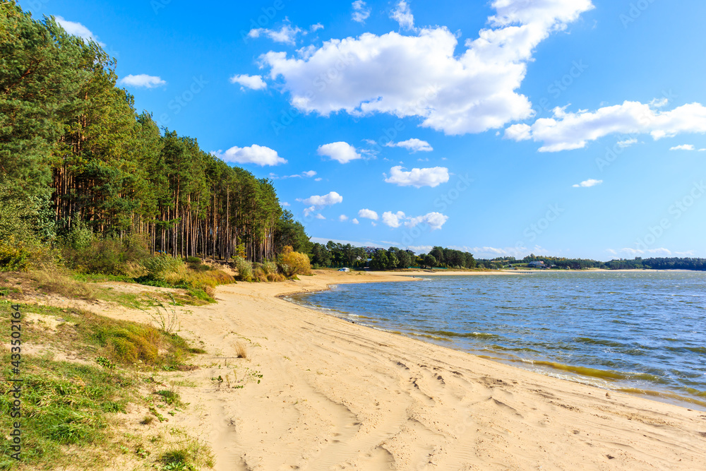 Beautiful sandy beach at Chancza lake in Swietokrzyskie region in central Poland