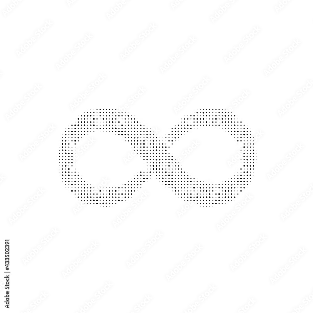 Fototapeta premium The infinity symbol filled with black dots. Pointillism style. Vector illustration on white background