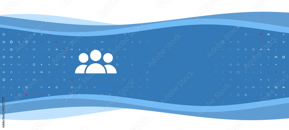Blue wavy banner with a white people symbol on the left. On the background there are small white shapes, some are highlighted in red. There is an empty space for text on the right side