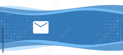 Blue wavy banner with a white email symbol on the left. On the background there are small white shapes, some are highlighted in red. There is an empty space for text on the right side