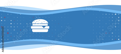 Blue wavy banner with a white hamburger symbol on the left. On the background there are small white shapes, some are highlighted in red. There is an empty space for text on the right side