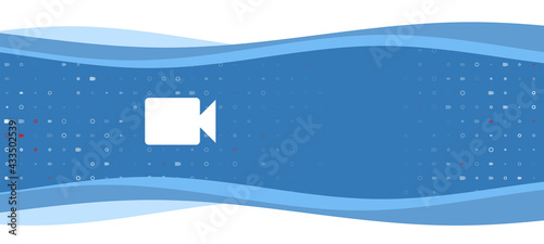 Blue wavy banner with a white video camera symbol on the left. On the background there are small white shapes, some are highlighted in red. There is an empty space for text on the right side