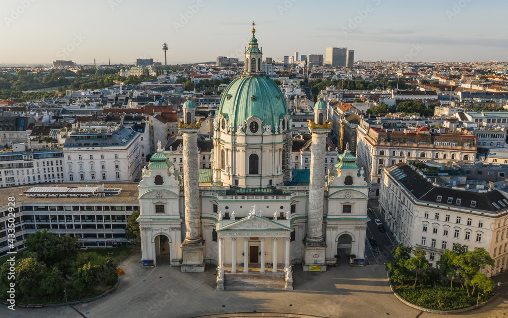 Aerial view of Karlskirche in early morning