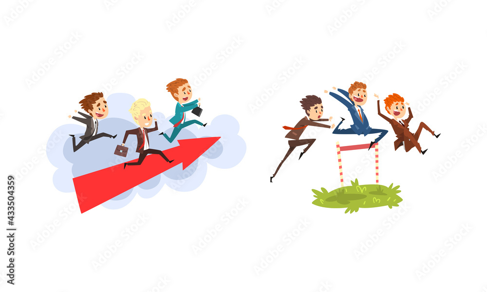 Business People Competition Set, Office Employees Competing Among Themselves Cartoon Vector Illustration