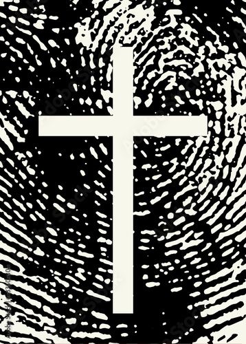 Fingerprint Cross. Vector drawing black pattern