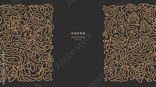 Cocoa golden border. Art line pattern Vector choco