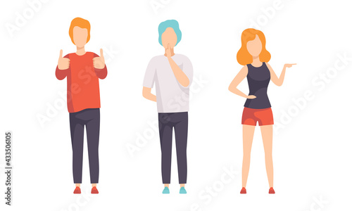 Set of People Doing Hand Gestures, Nonverbal Communication Concept Flat Vector Illustration