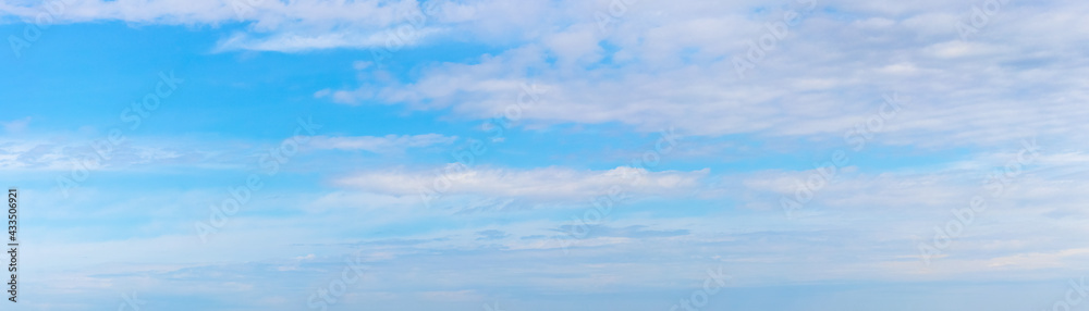 Blue sky with dense white clouds, panorama