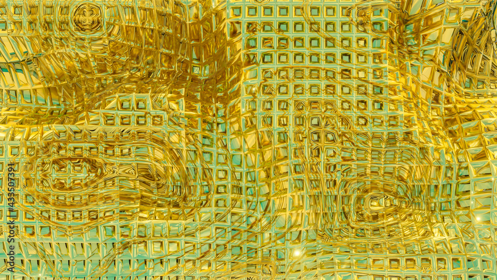 yellow metal wave background with texture. abstraction. 3d render illustration