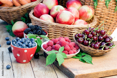 Berries in healty diet for strong immunity, organic fruits on table 