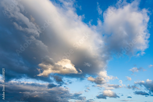 Stunning view of a blue sky with some beautiful clouds. Dramatic landscape, natural background.