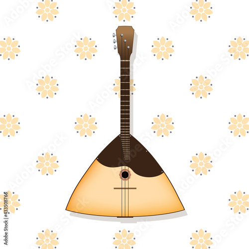 Balalaika vector illustration. Russian traditional string musician instrument. Souvenir from Moscow. Folk ethnic music and dancing. National symbol of Russian culture. Isolated on flower pattern.