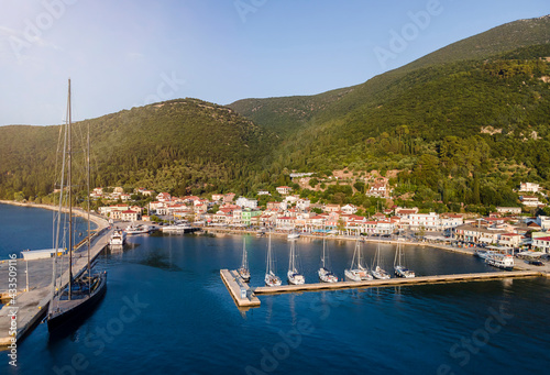 Aerial view to the commercial port and yacht marina of Sami on the island of Kefalonia, Greece
