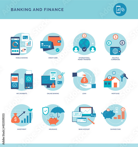 Banking and finance icons set