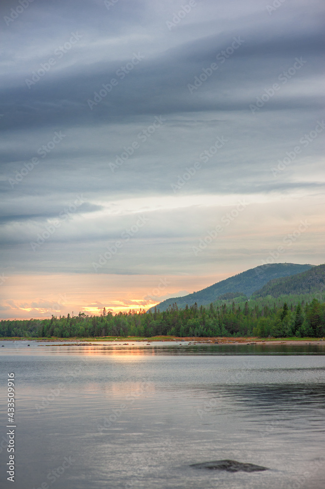 Beautiful landscape with lake and hills range