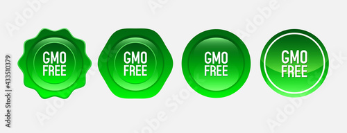 GMO free icon. Green gradient stamps for natural product labels.