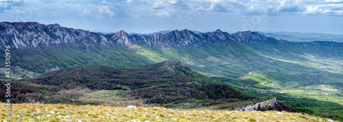 Panorama of jagged peaks of Veliki Krs mountain ridge in eastern Serbia  near the city of Bor