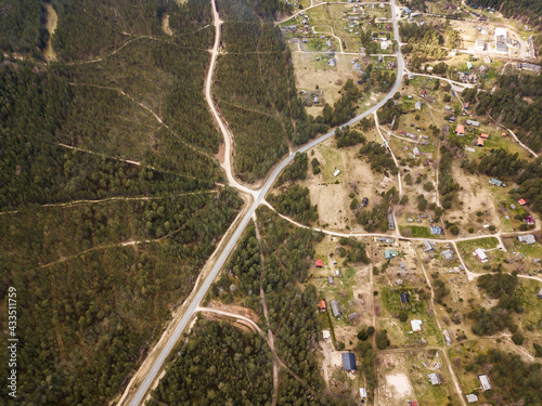 Aerial view of many roads in the forest. photo