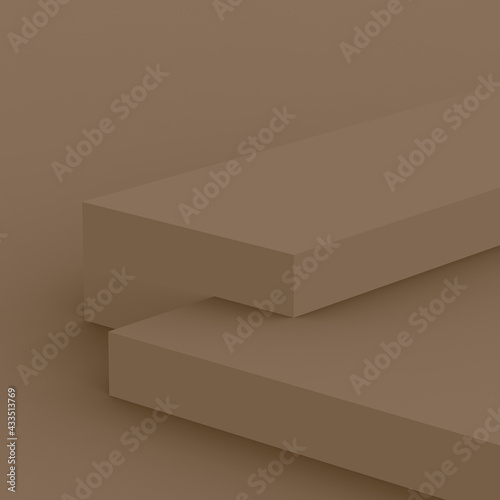 3d brown cube and box podium minimal scene studio background. Abstract 3d geometric shape object illustration render. Natural color tones.