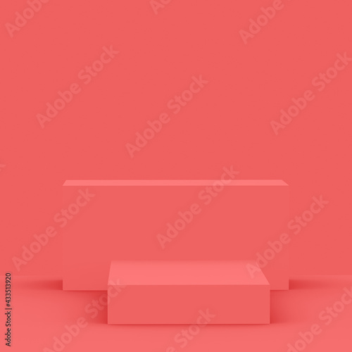 3d pink coral stage podium scene minimal studio background. Abstract 3d geometric shape object illustration render. Display for cosmetic fashion product. Natural monochrome color tones. © Mama pig