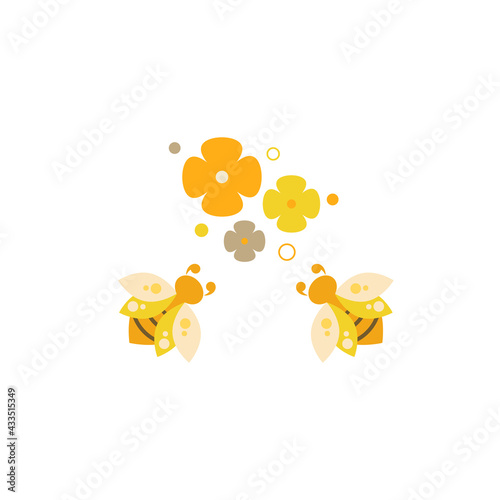 Vector illustration of worker bees flying to flowers. The concept of successful extraction of honey. Flat design..