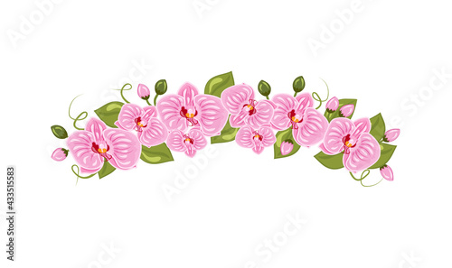 Vector illustration of orchid flowers diadem in cartoon style isolated on white background.