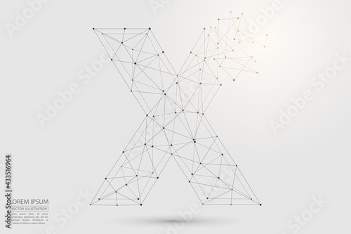 The destruction  volumetric 3D letters dark gray on a white background. Consist of triangles, circles, lines, points and spider webs. Vector illustration eps 10.