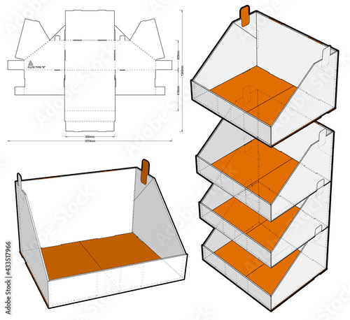 Stackable Retail Double Edge Box and Die-cut Pattern.