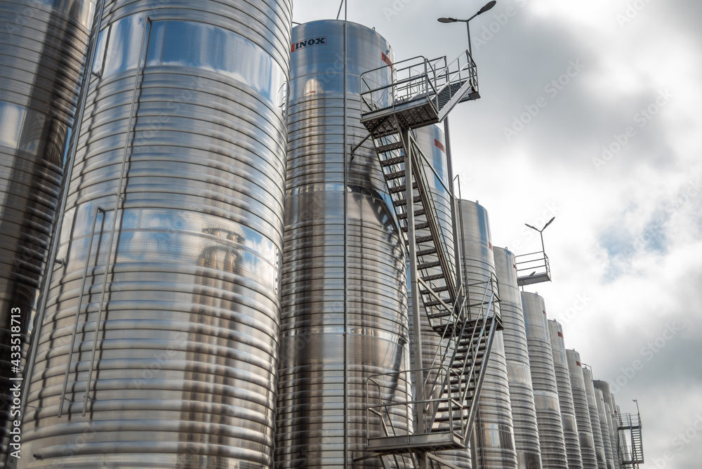 Naklejka premium Stainless steel reservoirs for wine making