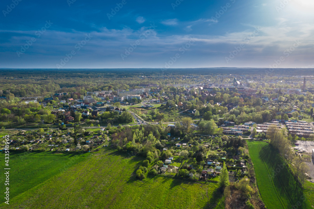 Fototapeta premium Miasto Żagań w Polsce. Panorama miasta wykonana z użyciem drona.