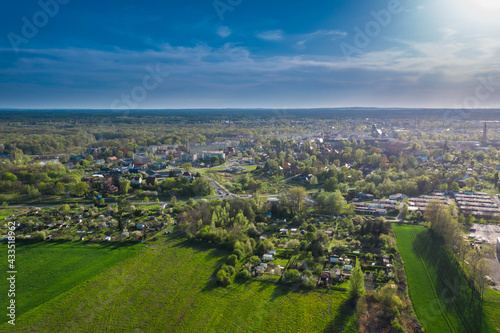 Miasto Żagań w Polsce. Panorama miasta wykonana z użyciem drona.