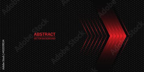 Red arrow on black hexagonal carbon fiber background.