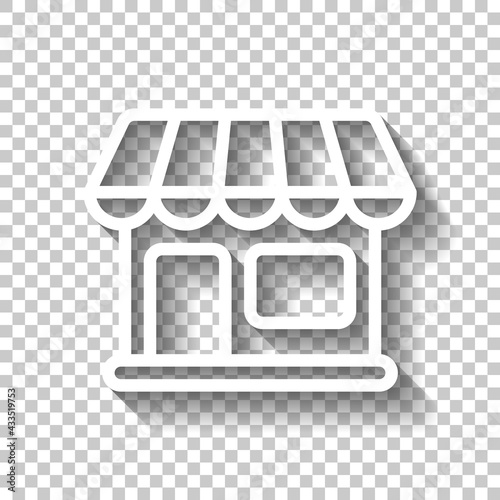 Simple icon of store, small business. White linear icon with editable stroke and shadow on transparent background