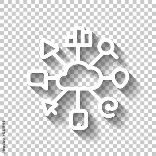 Digital marketing, business icon. White linear icon with editable stroke and shadow on transparent background