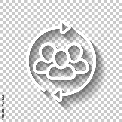 Group of people, teamwork or business community, social icon. White linear icon with editable stroke and shadow on transparent background photo