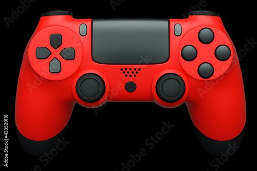 Realistic red joystick for video game controller on black background