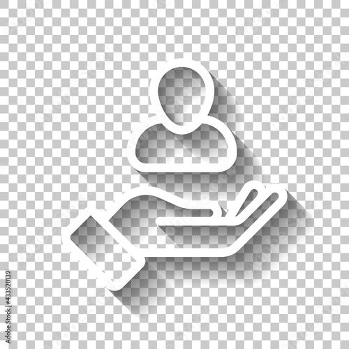 Customer retention, patient assistance, focus on service, business icon. White linear icon with editable stroke and shadow on transparent background
